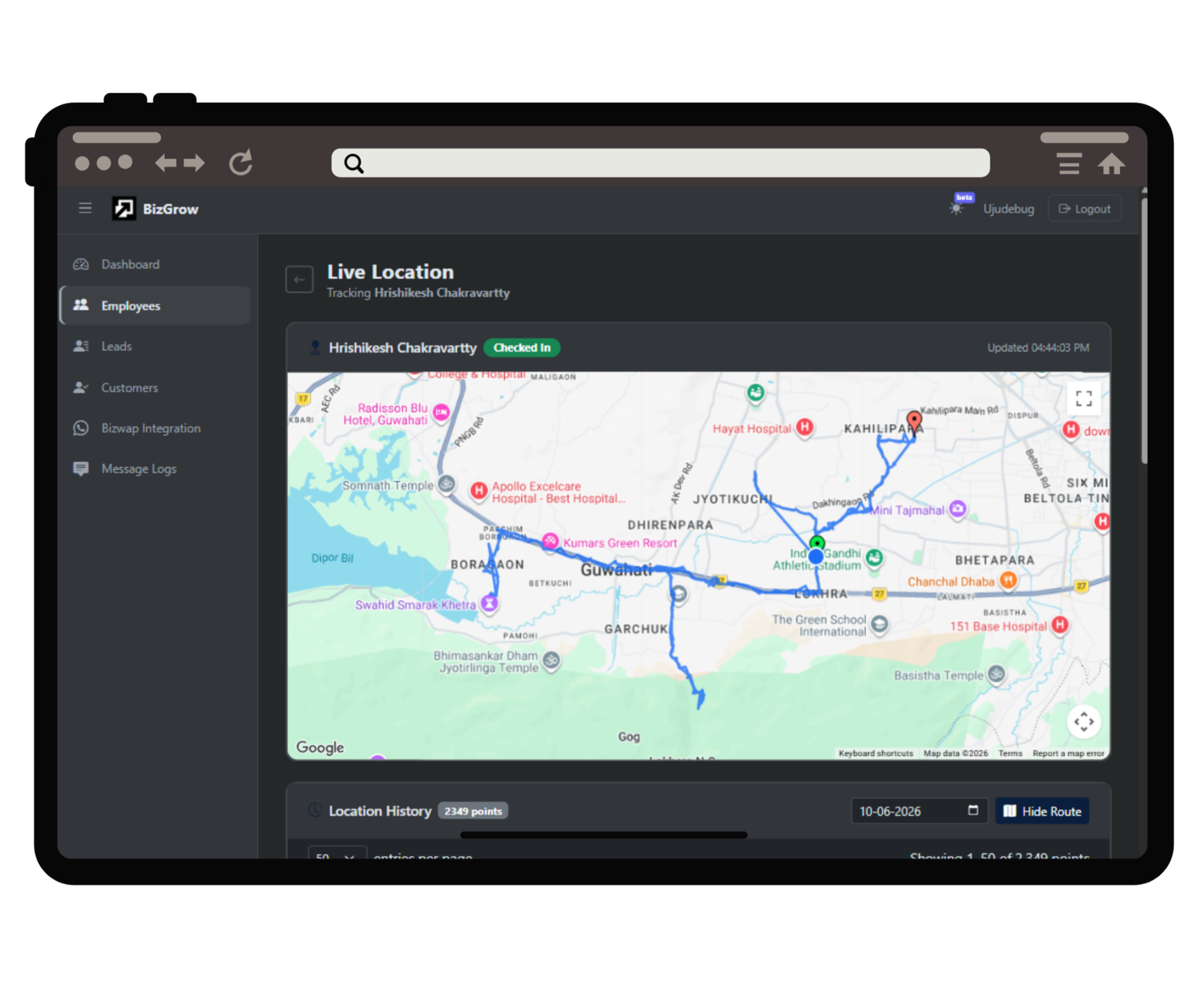 Employee location tracking map